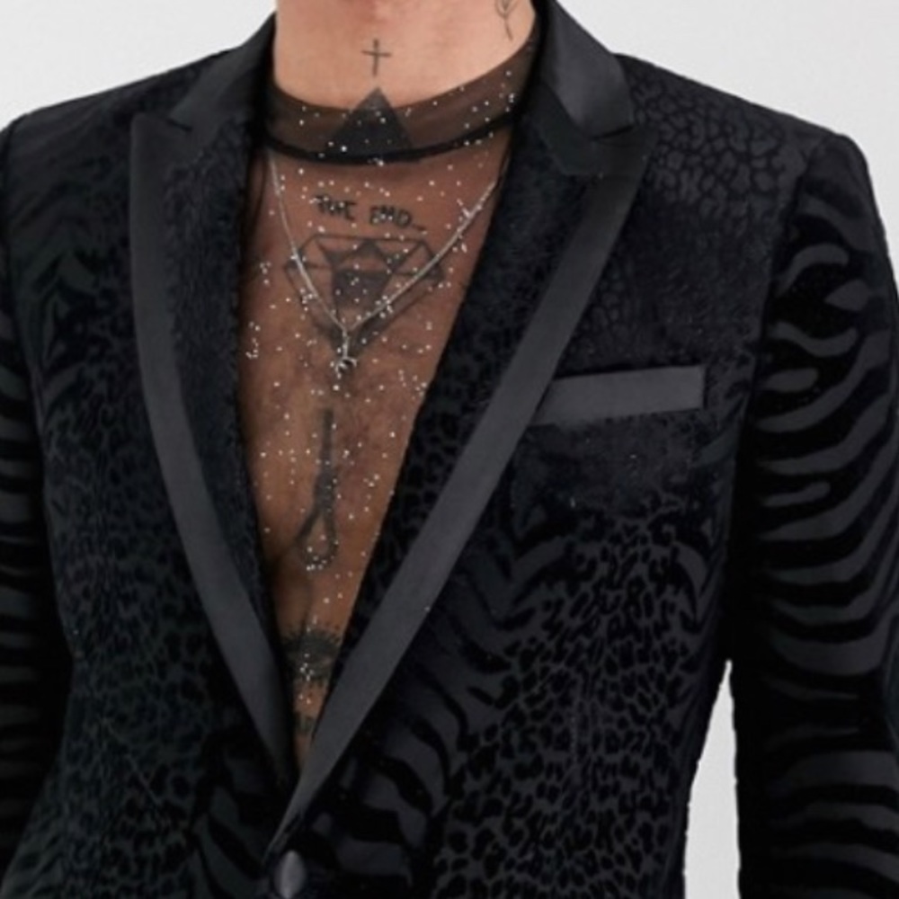 ASOS Tuxedo Suit Jacket - Velvet, Sparkle Tiger Print